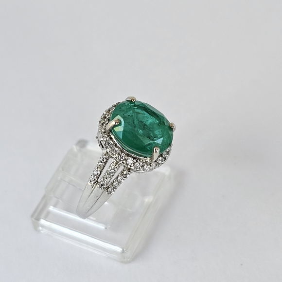 Exquisite Emeraldine Quartz & Moissanite Ring Platinum over Sterling Silver Sz 8 - Picture 12 of 12